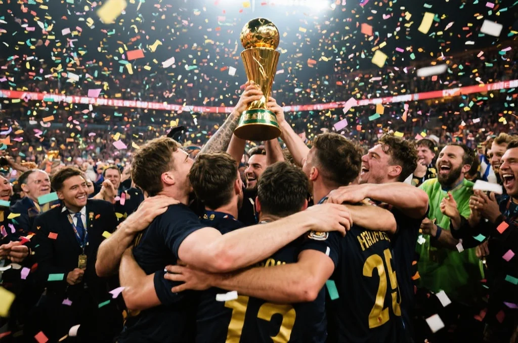 冠军队伍高举奖杯庆祝胜利